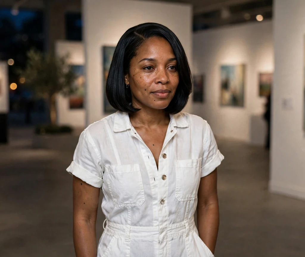 Black woman with a sleek side-parted bob that slims a round face