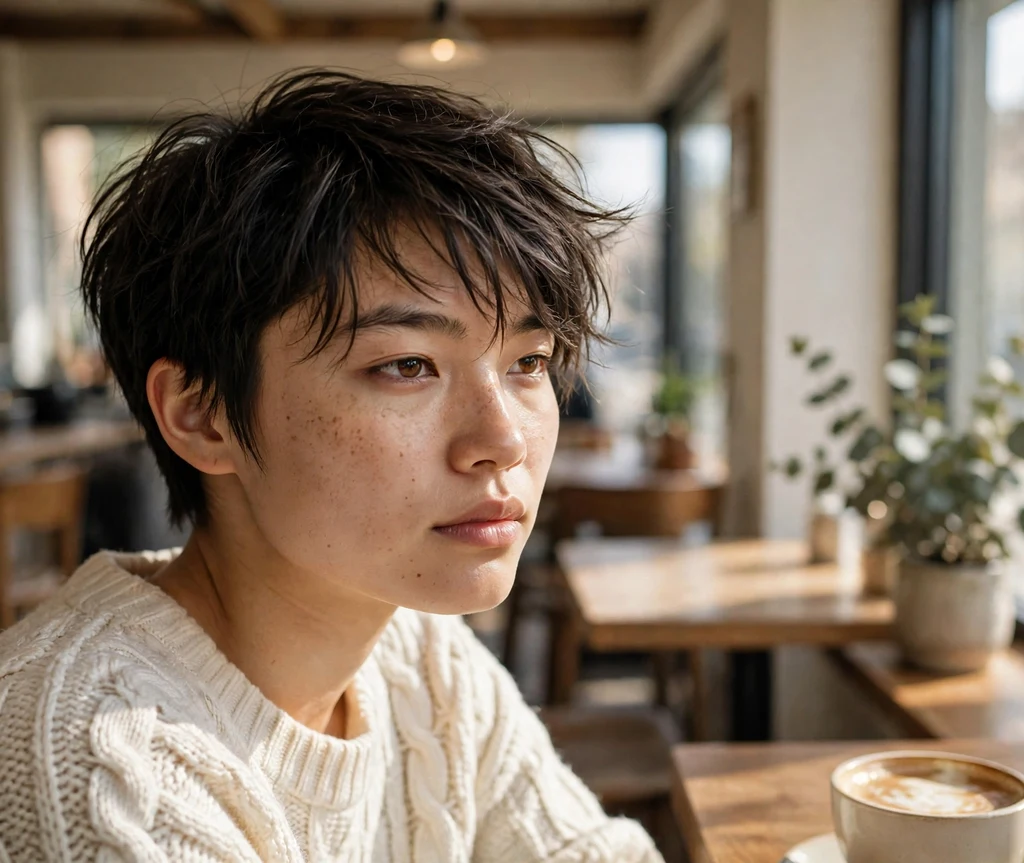 Side-swept layered pixie with a wispy fringe softening a square face
