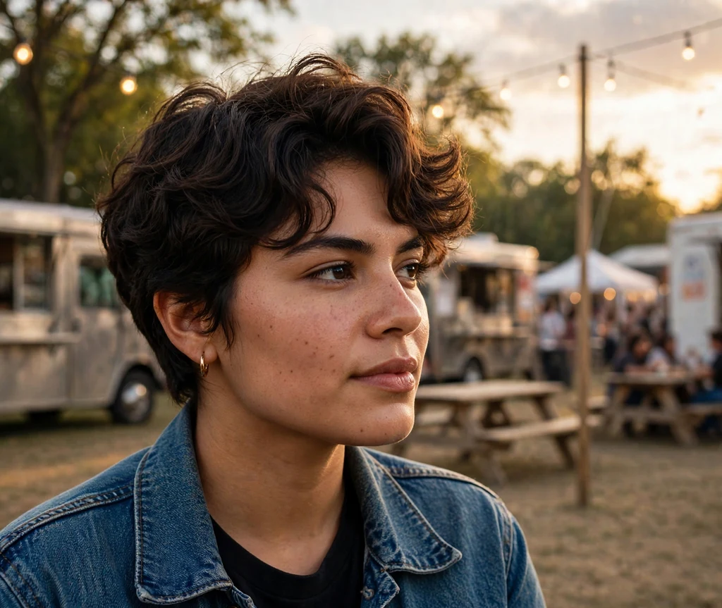 Short feathered shag with a wispy fringe diffusing a square jawline