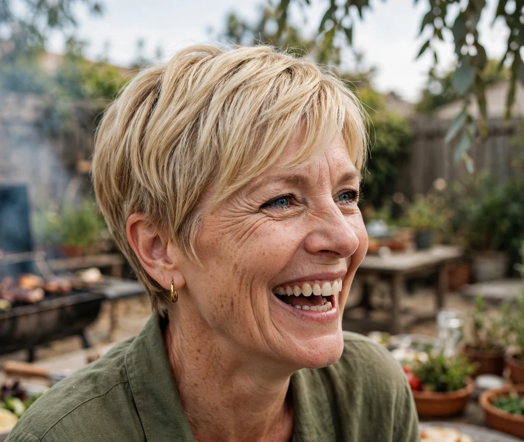 Woman with a graduated bob with textured nape for thick hair
