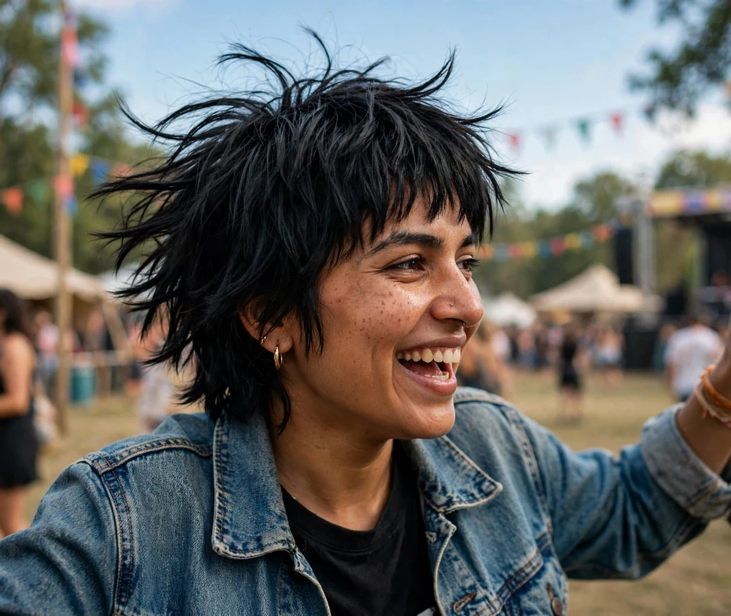 Woman with an asymmetrical bob for thick copper hair