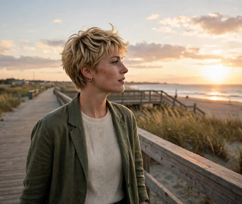Older woman with a soft undercut bob for thick salt-and-pepper hair