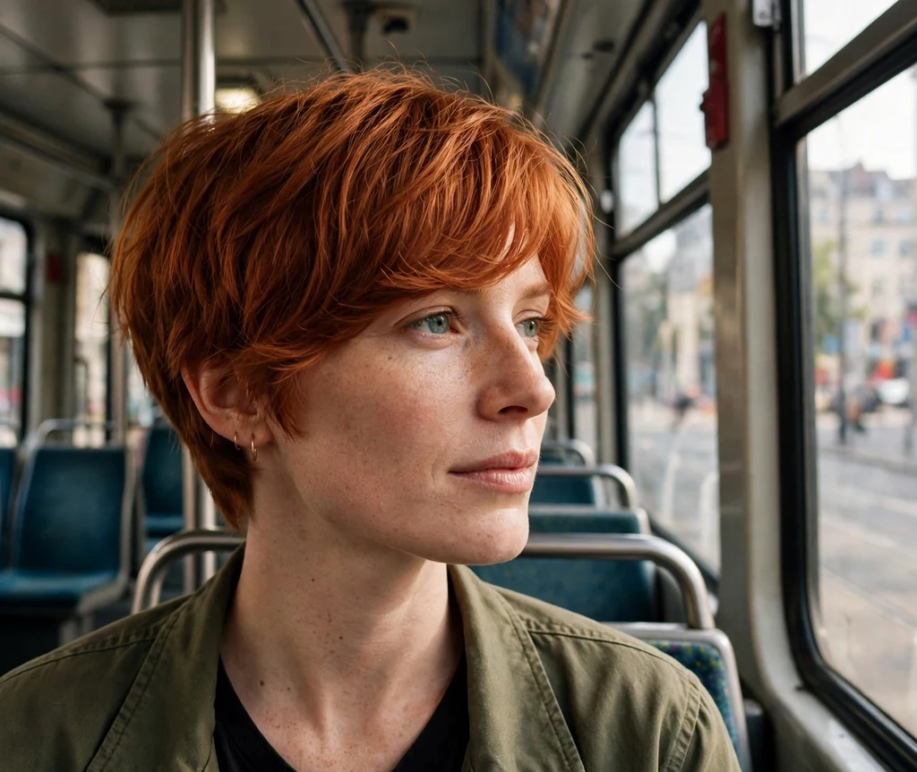 Older woman with a deep side-parted tapered cut for thick hair