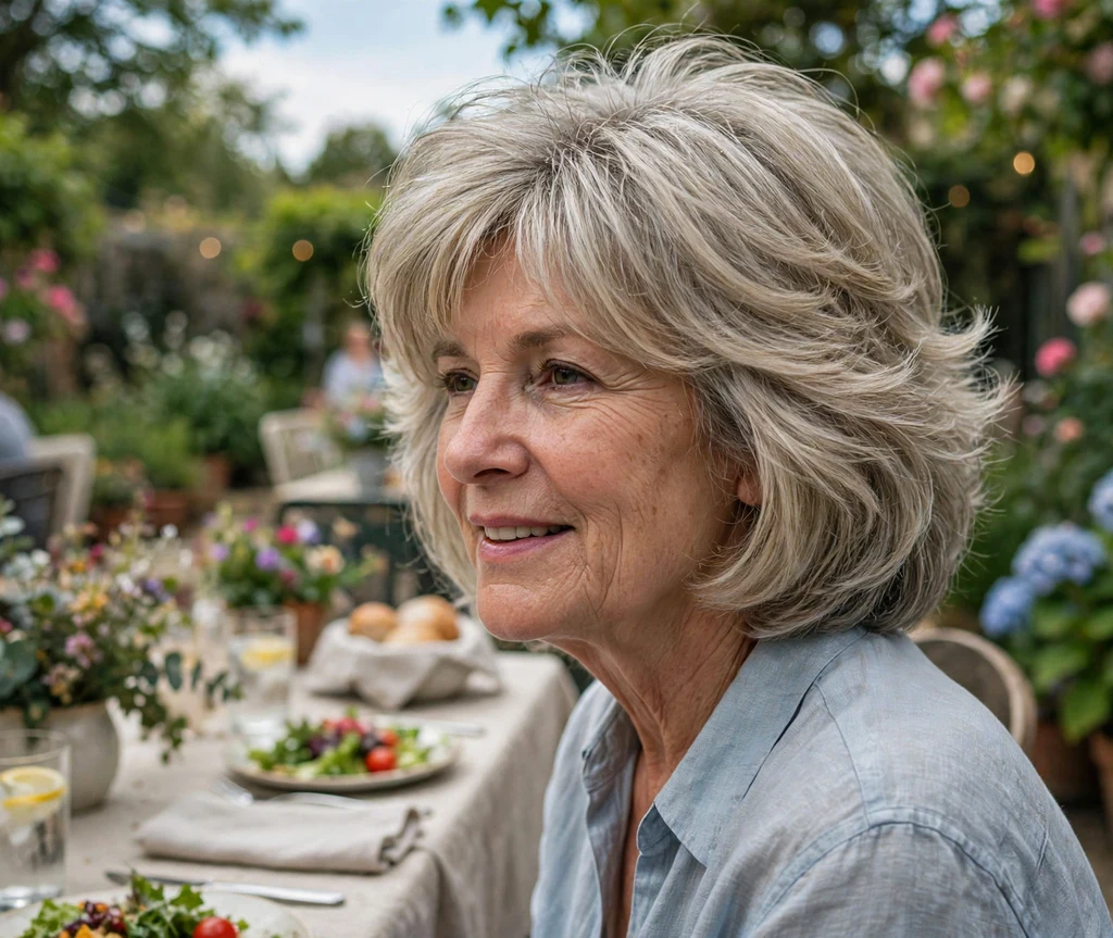 Woman with a tousled wavy bob for thick wavy hair