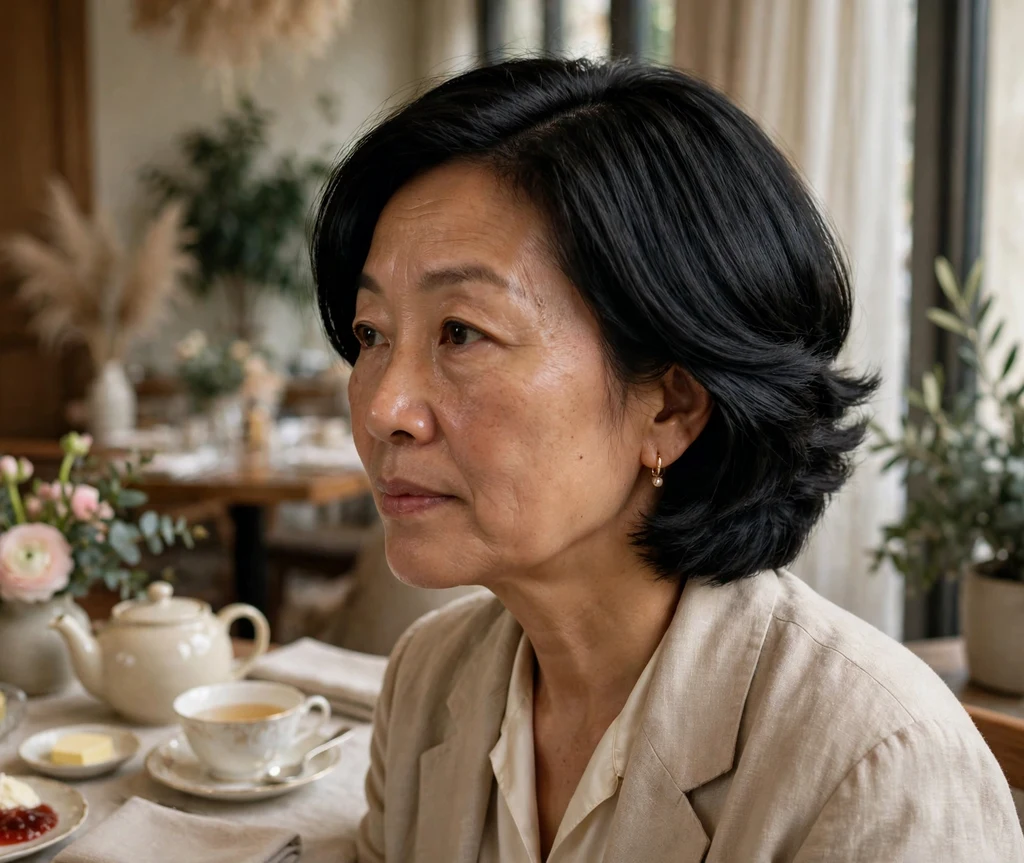 Woman with a short shag with face-framing layers for thick hair