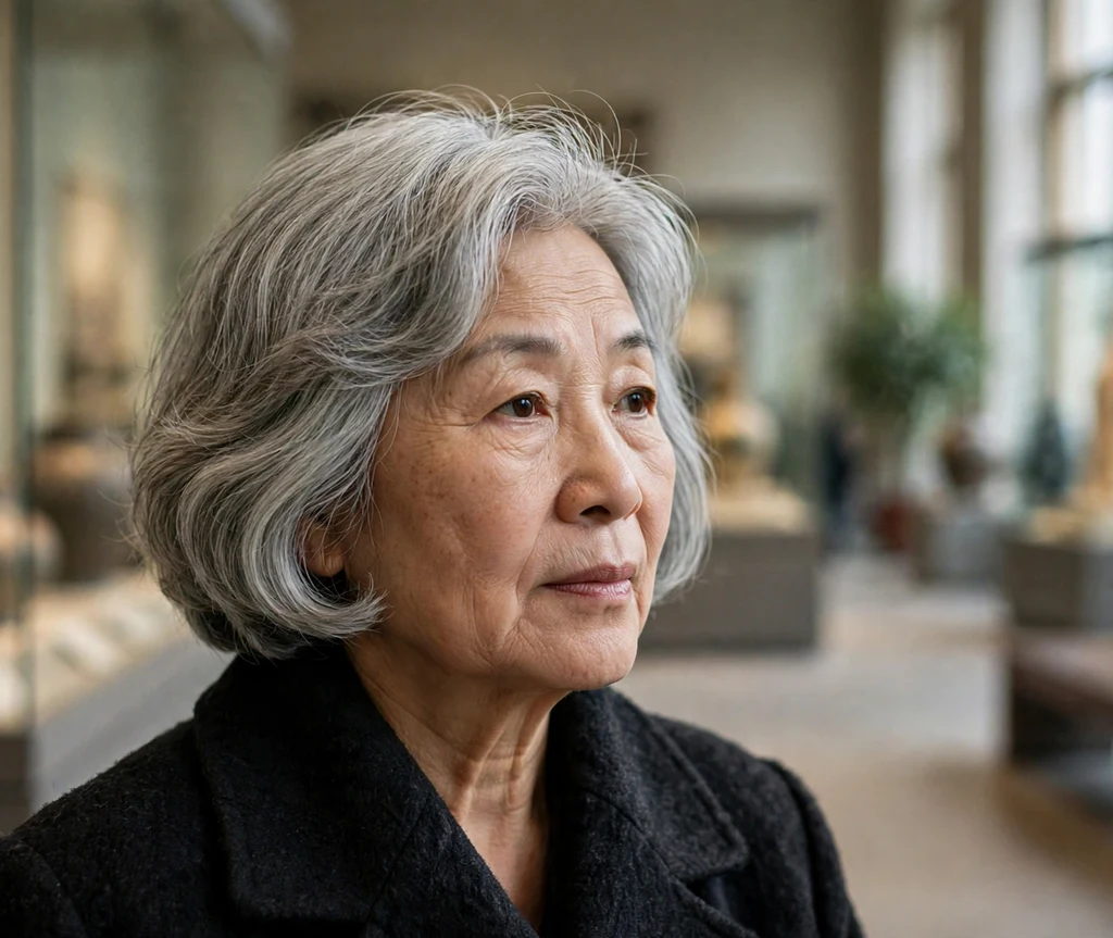 Older woman with a silver-gray bob with soft rounded volume and gentle layers