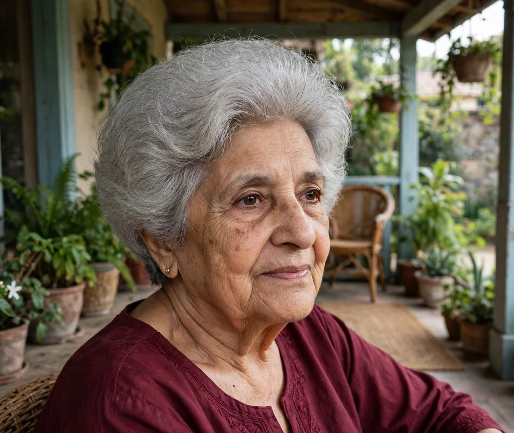 Woman in her mid 60s with a voluminous rounded bowl-inspired crop haircut in grey