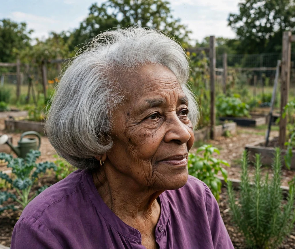 Woman around 70 with a rounded grey bob with volume at the crown