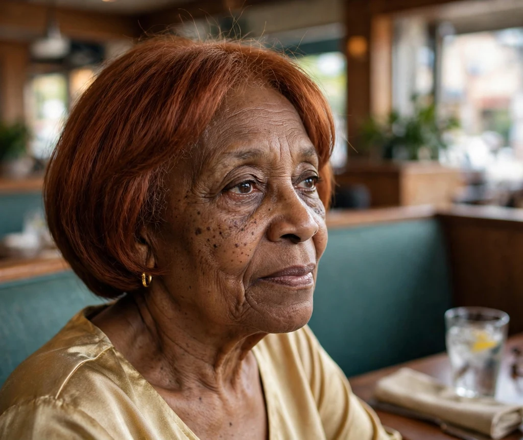 Woman in her late 50s with a stacked chin-length auburn bob haircut