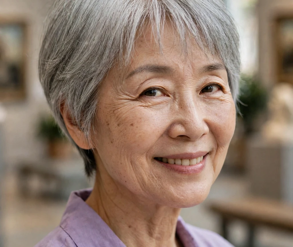 Chic silver crop with a curtain fringe on an older woman