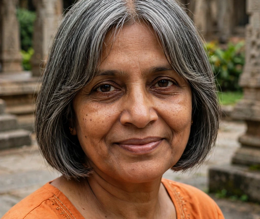 Salt-and-pepper chin bob with curtain bangs