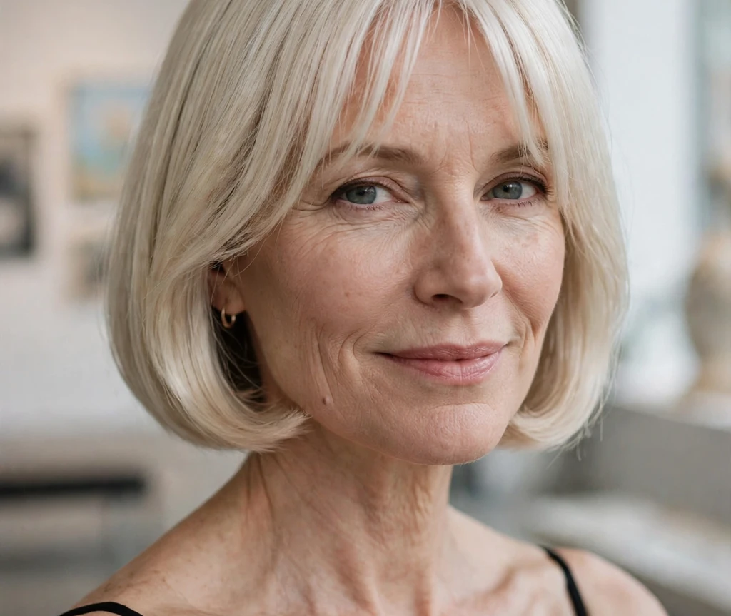 Platinum French bob with curtain bangs