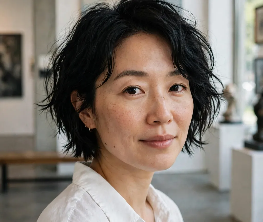 Textured choppy short bob on black hair