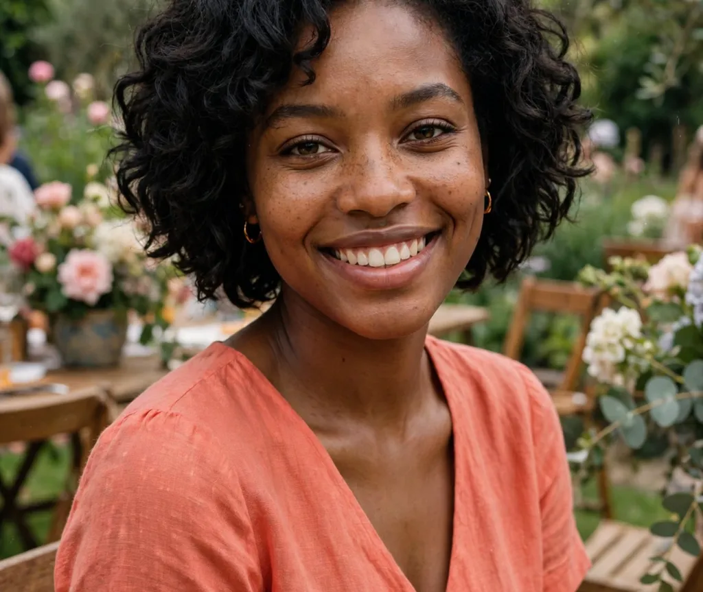 Curly short layered bob on natural black curly hair
