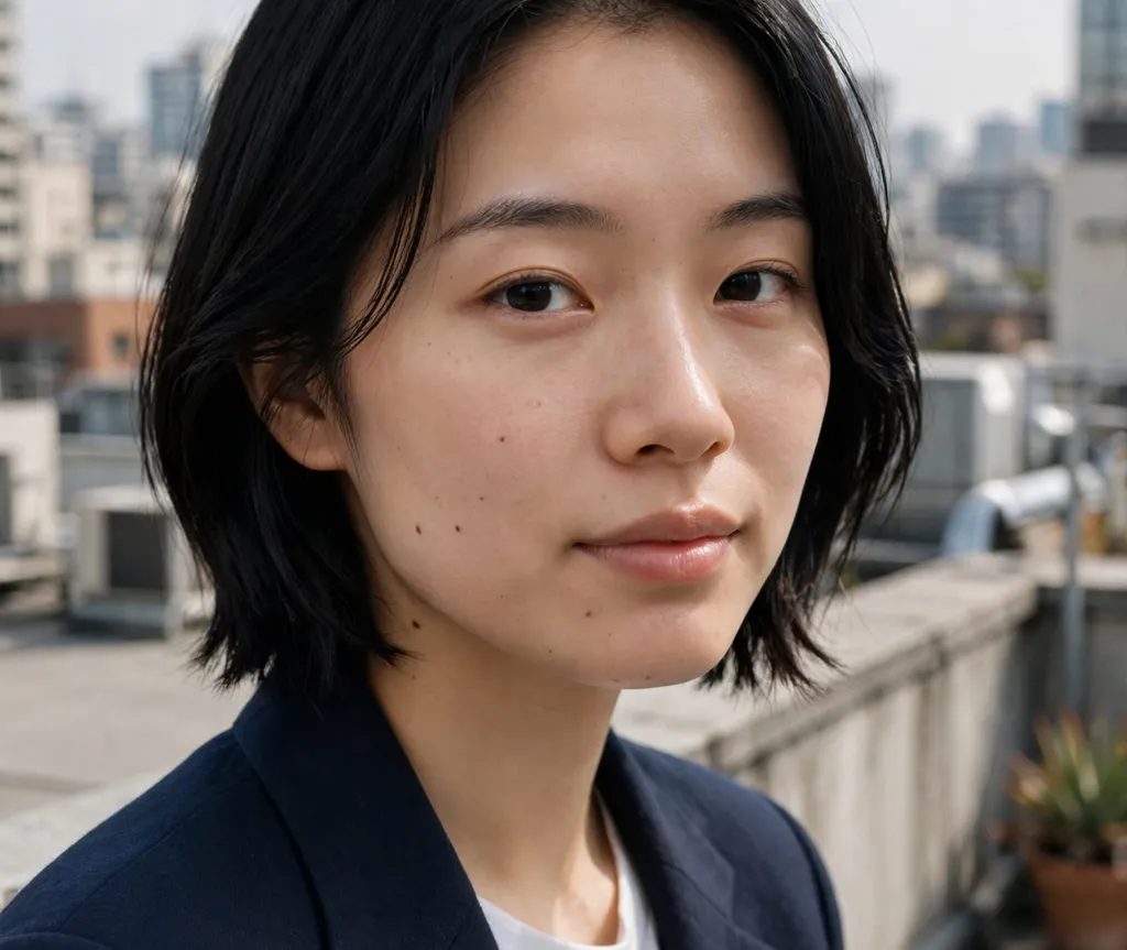 Straight short layered bob on jet black hair