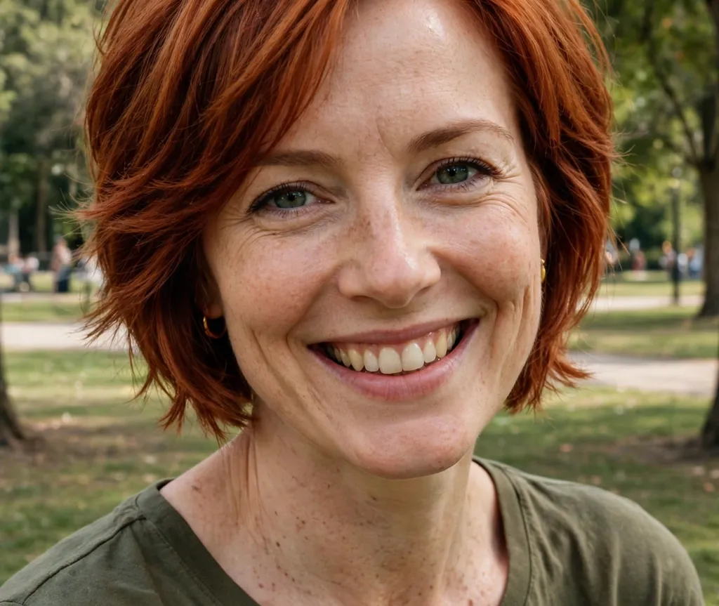 Graduated short layered bob on copper red hair