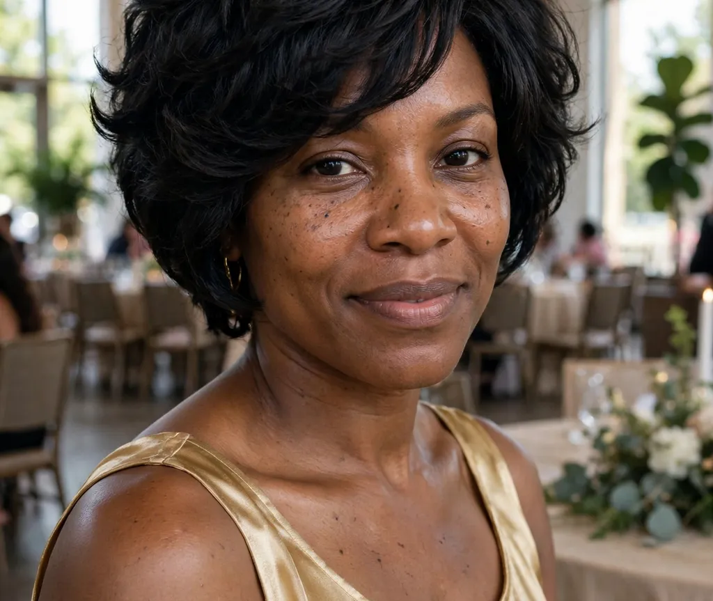 Voluminous short layered bob on black hair