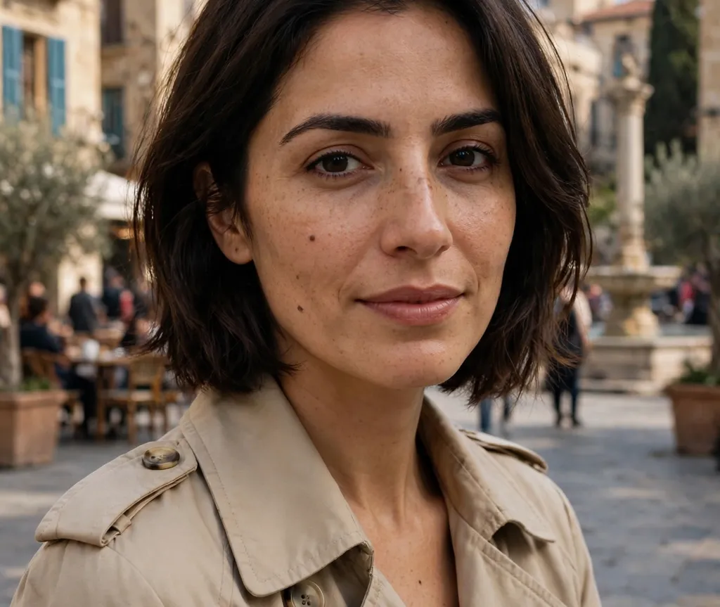 Chin-length layered short bob on dark brown hair