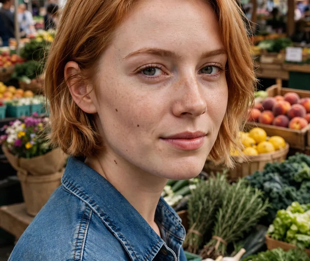 Ear-tucked short layered bob on strawberry blonde hair