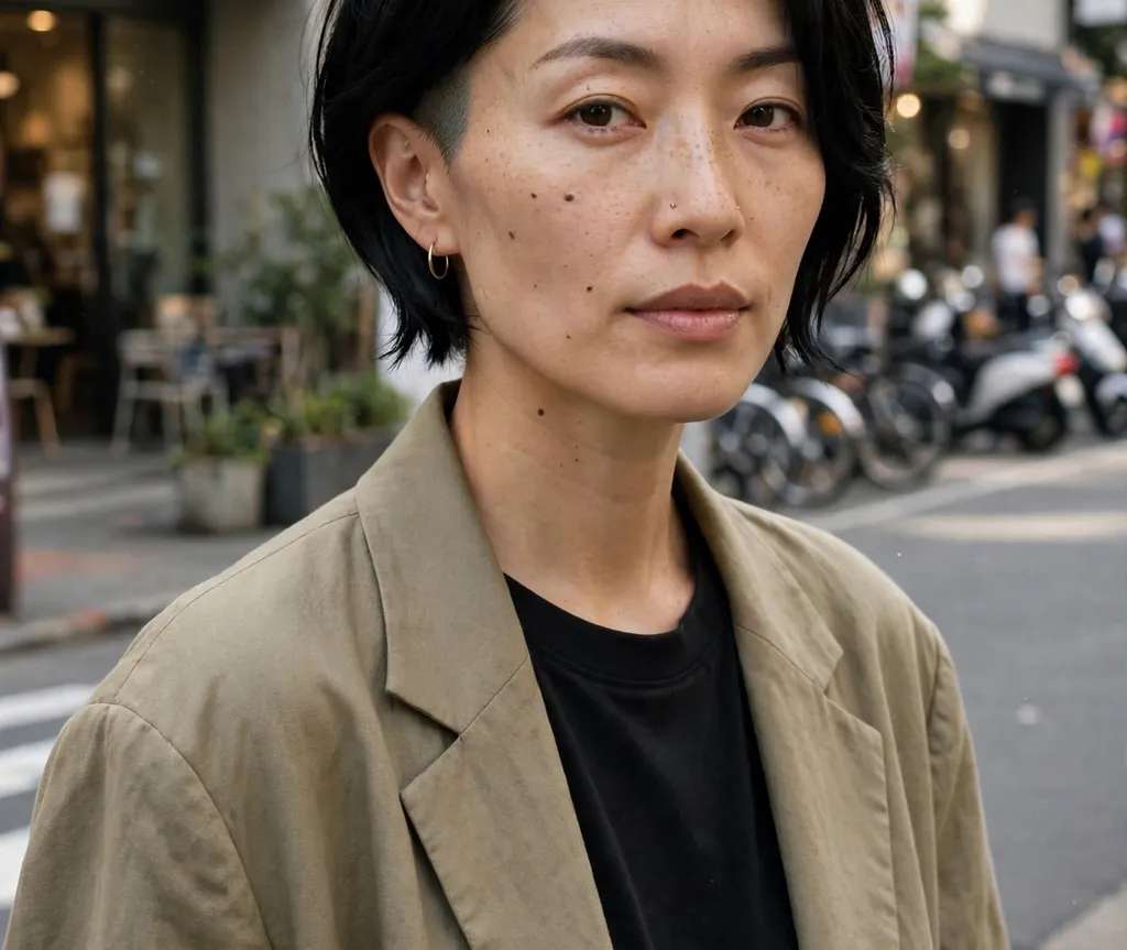 Short layered bob with undercut nape on black hair