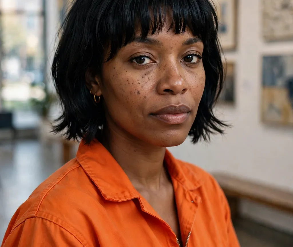 Short layered bob with blunt bangs on black hair