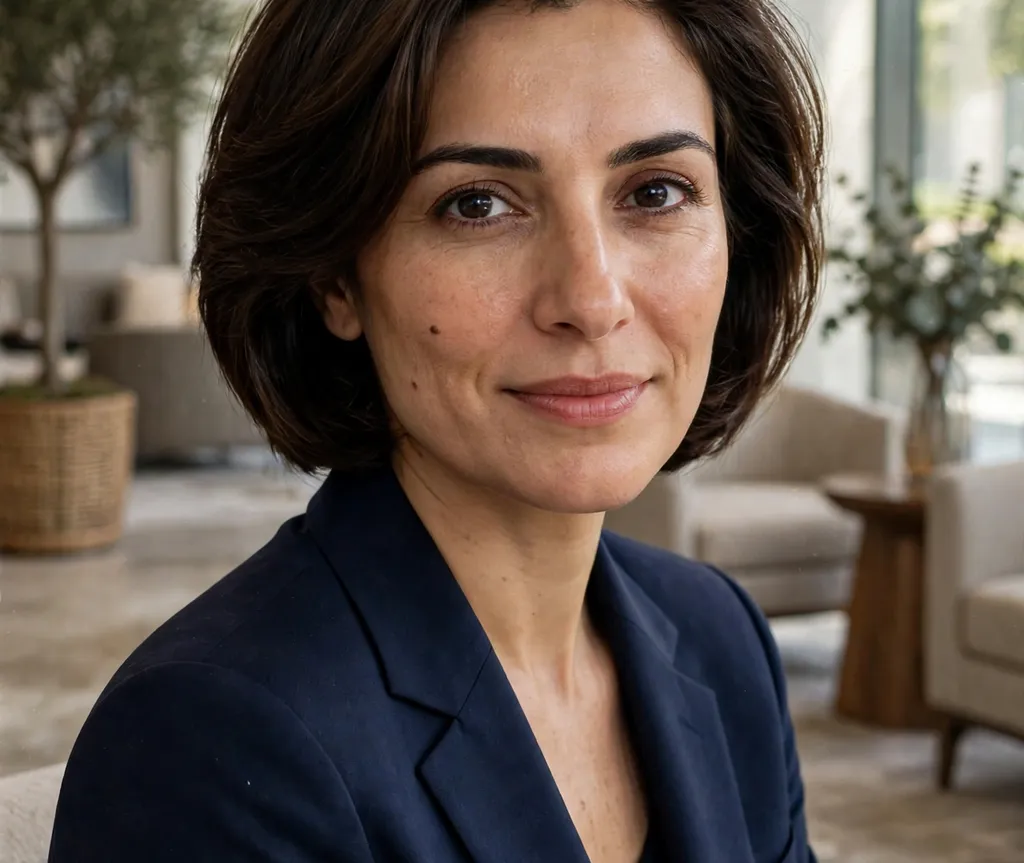 Polished blowout short layered bob on dark brown hair