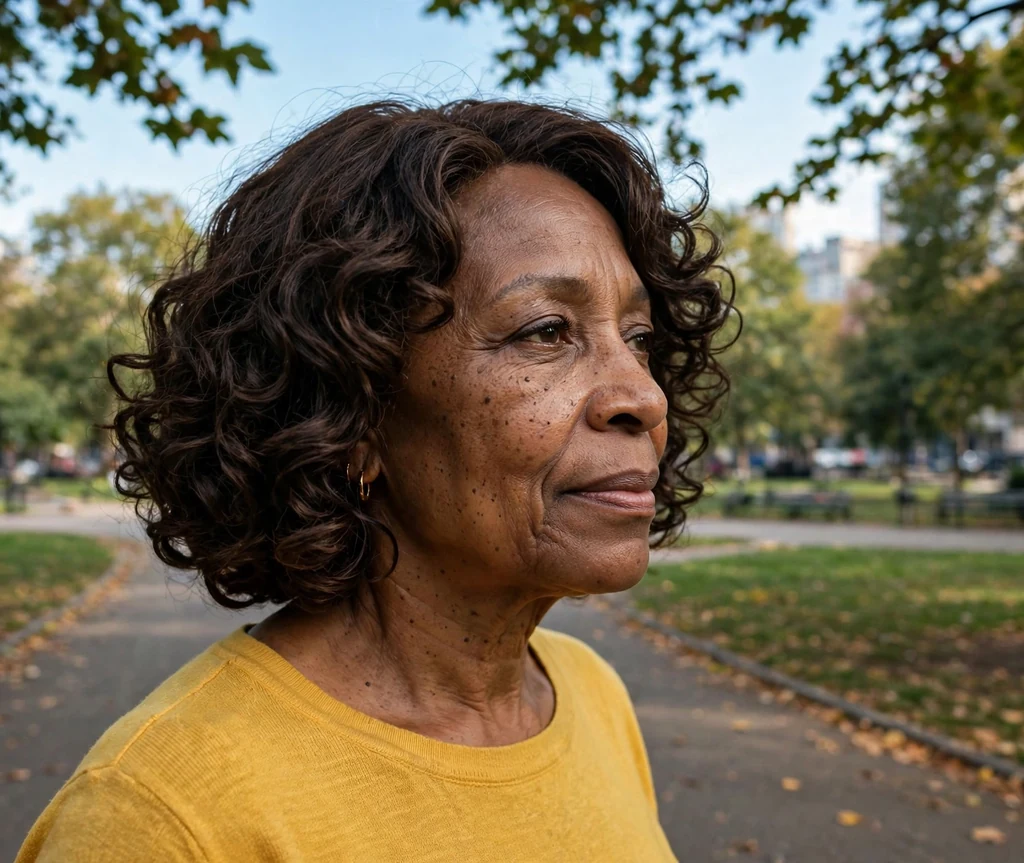 Chin-length soft spiral curly bob on a woman over 50
