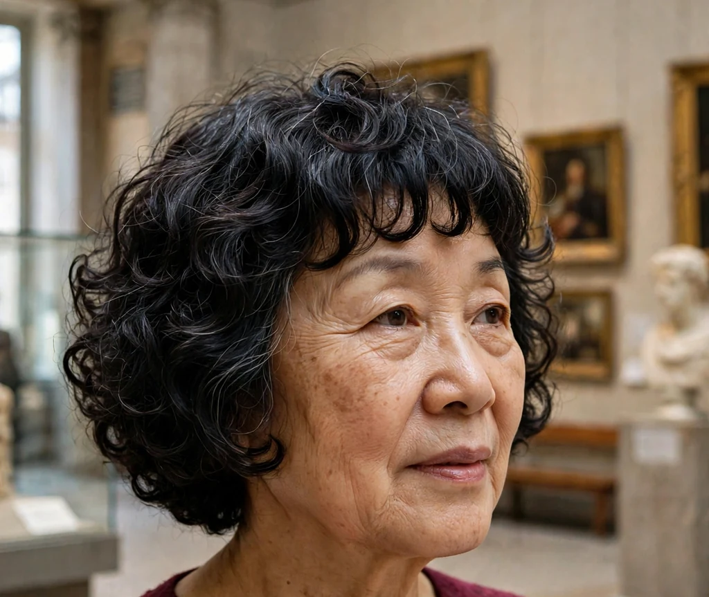 Tapered short curly haircut with volume on top for women over 50