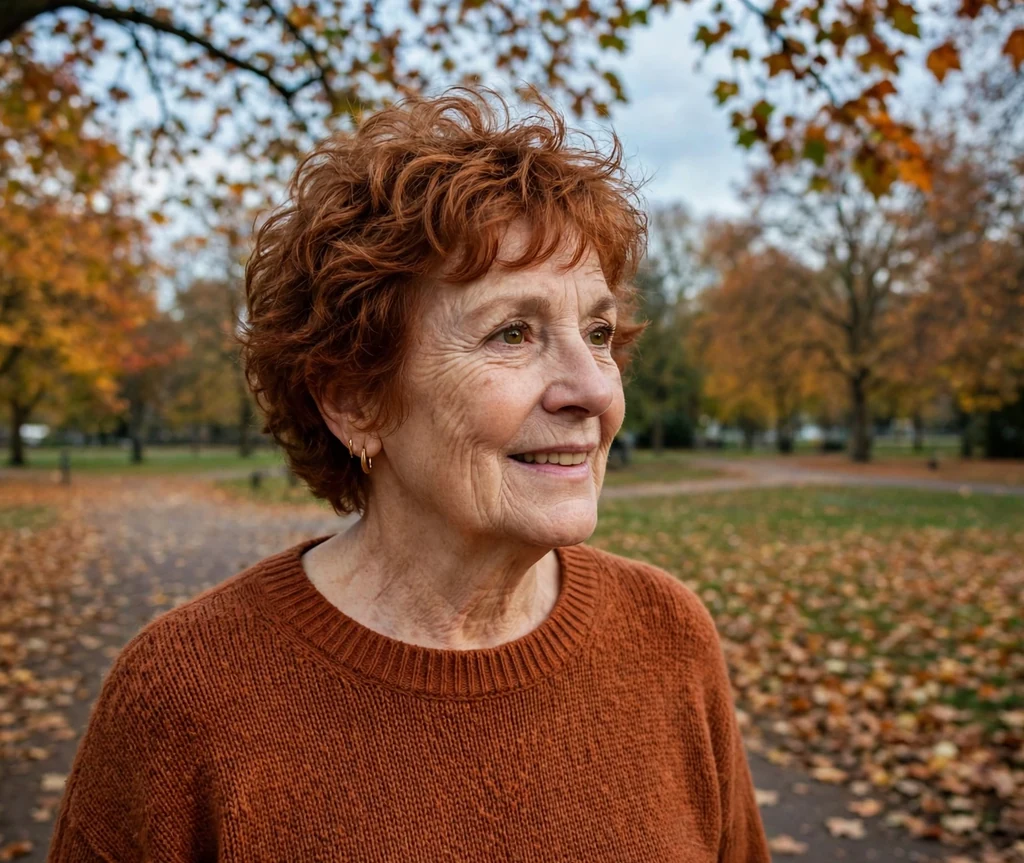 Short curly shag haircut with feathered layers for older women