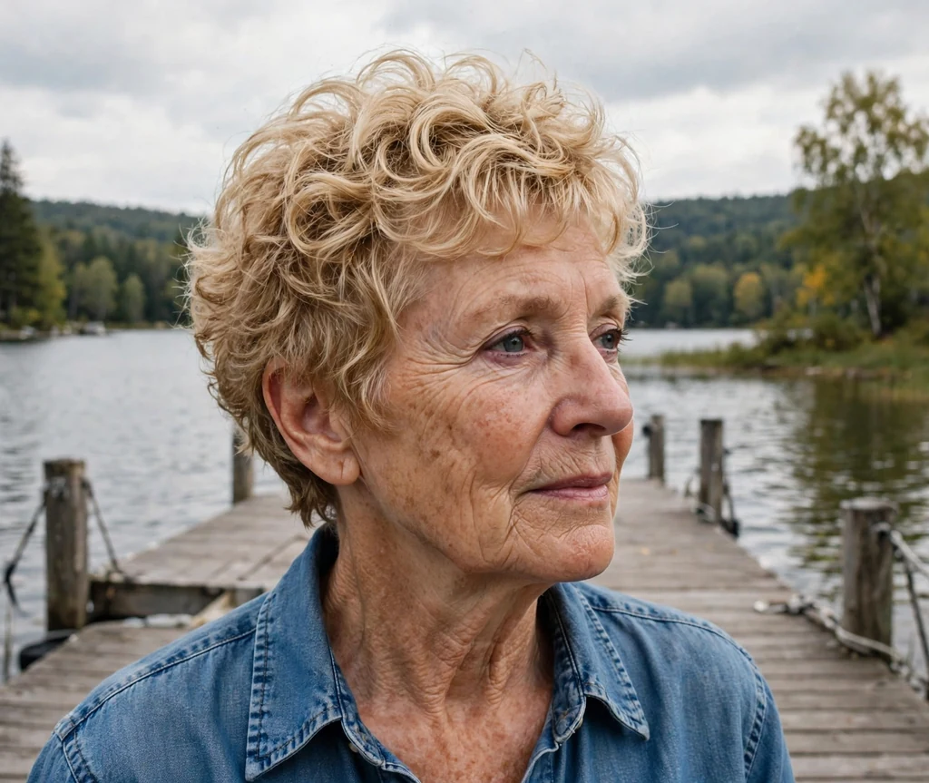 Tousled short curly crop with piecey layers for women over 50