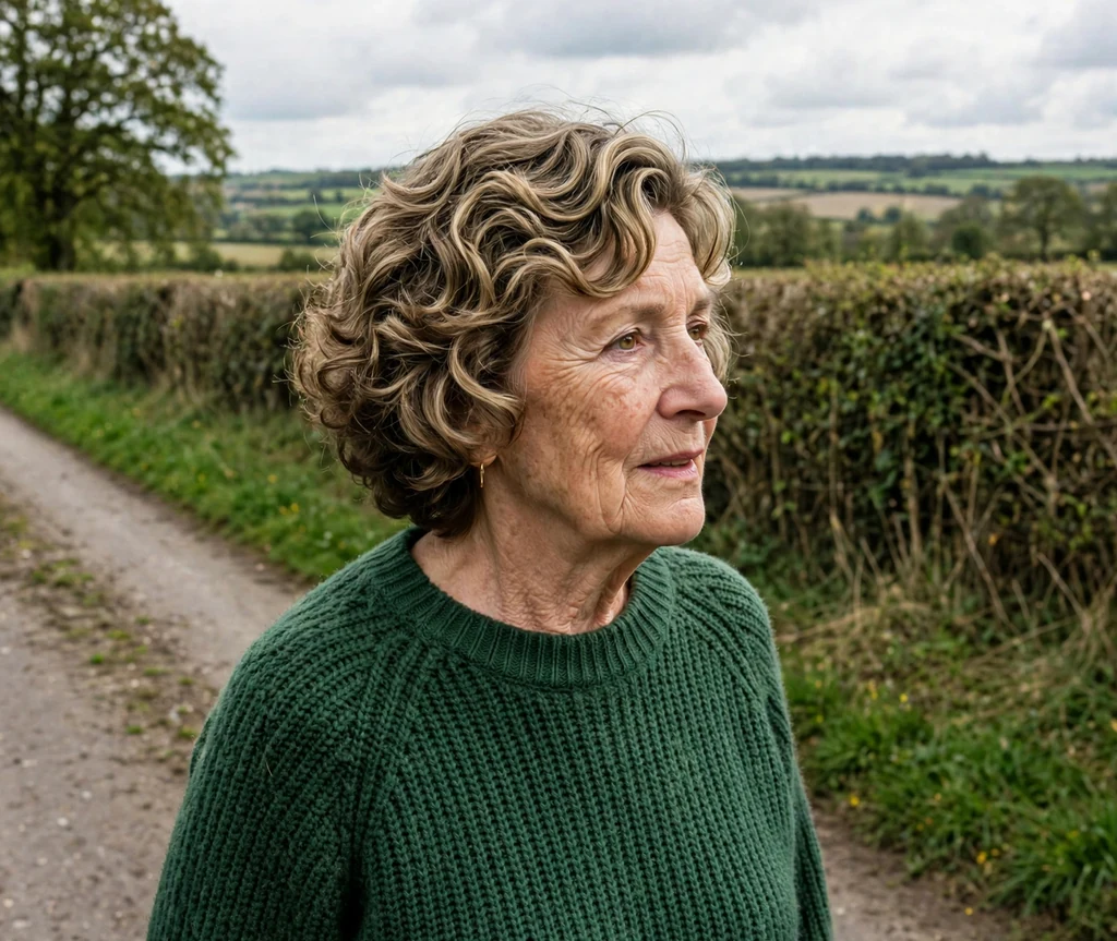 Soft curly crop with wispy fringe for older women