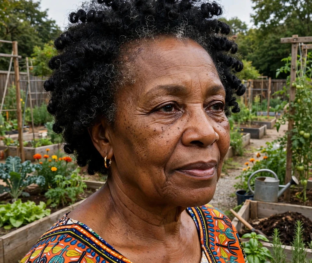 Short coily haircut with rounded layers for Black women over 50