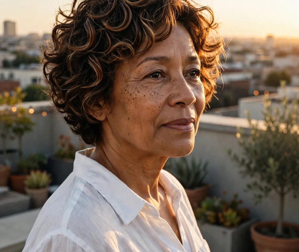 Curly bob with beveled layers for older women