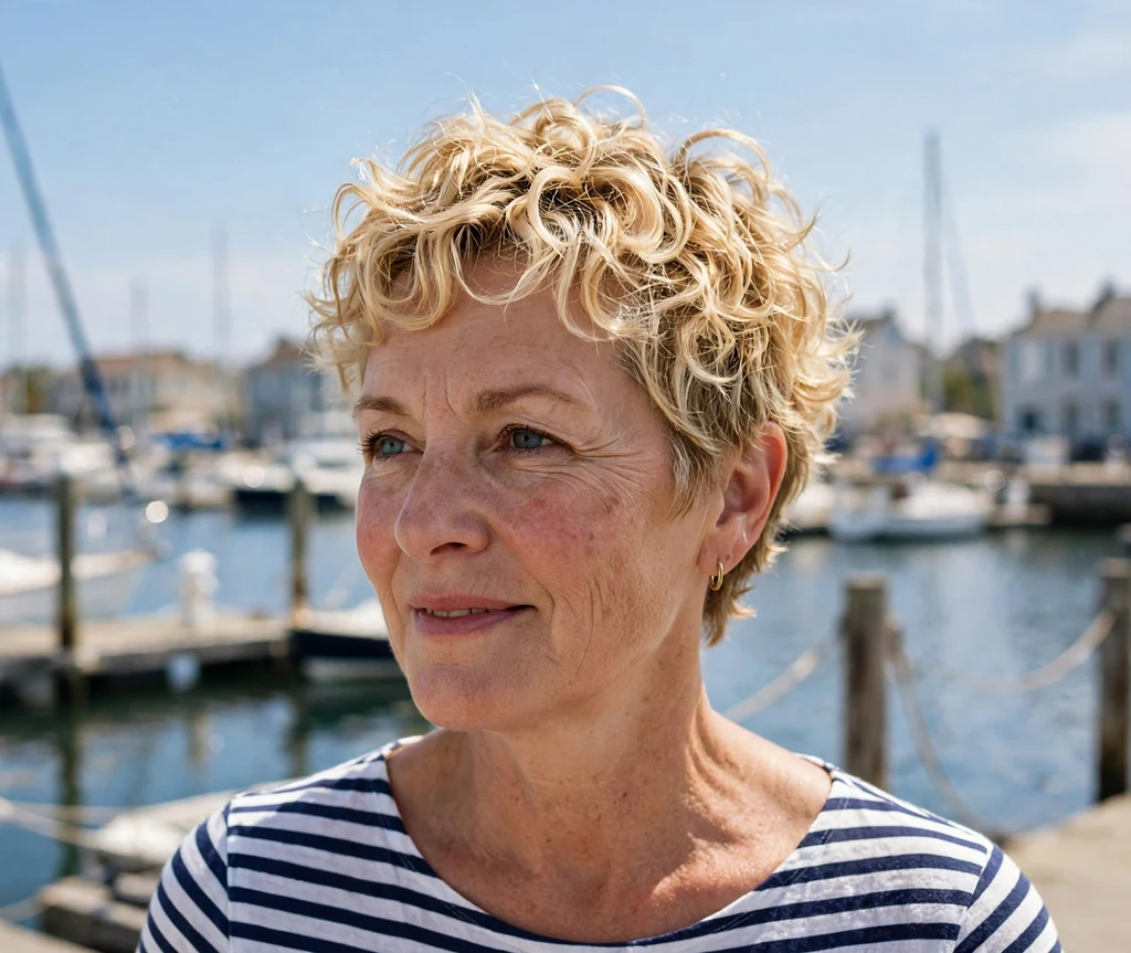 Short curly crop with textured layers for older women