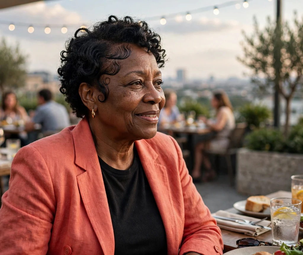 Curly pixie haircut with long side bangs for older women