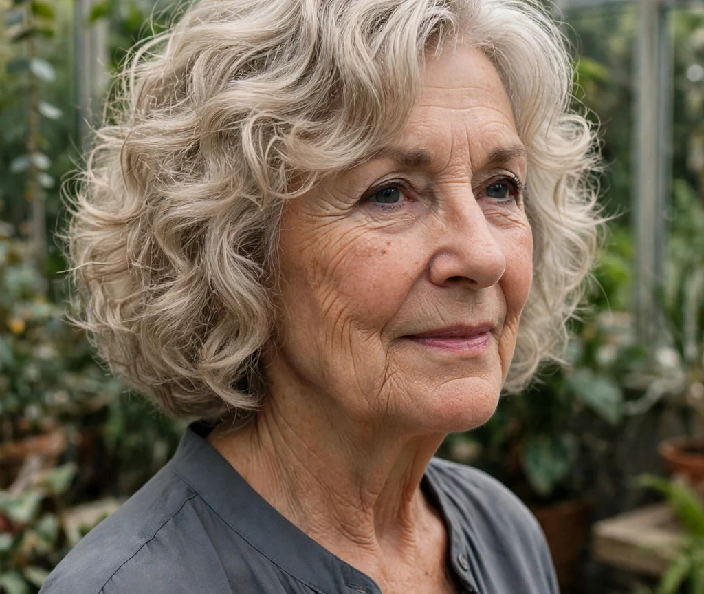 Curly taper haircut showing natural texture for women over 50