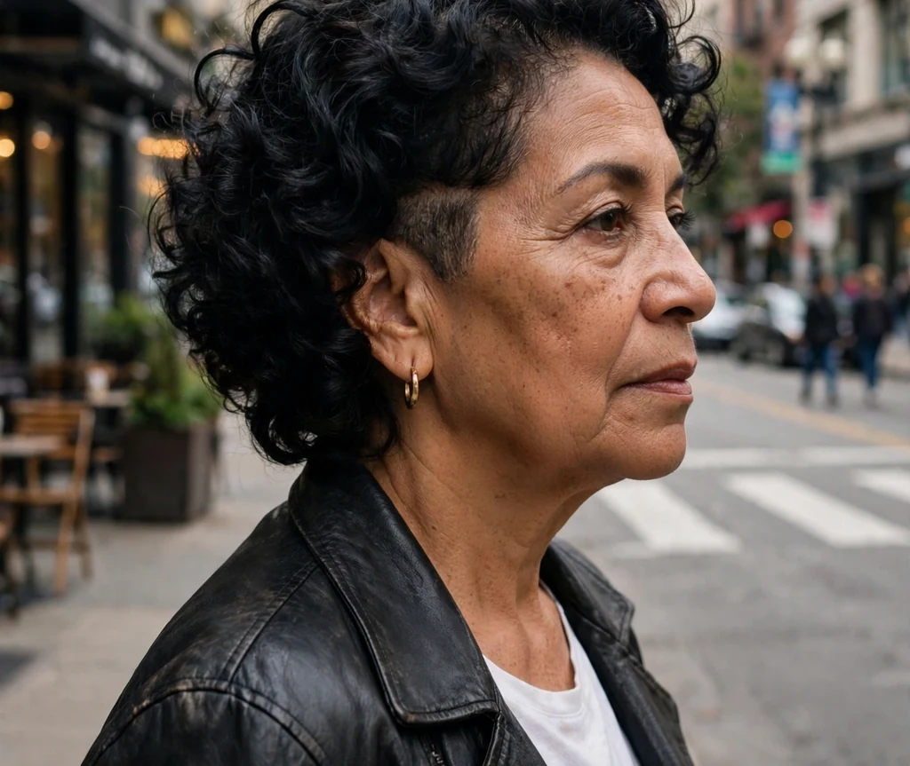 Curly bob with soft undercut detail at the nape for older women