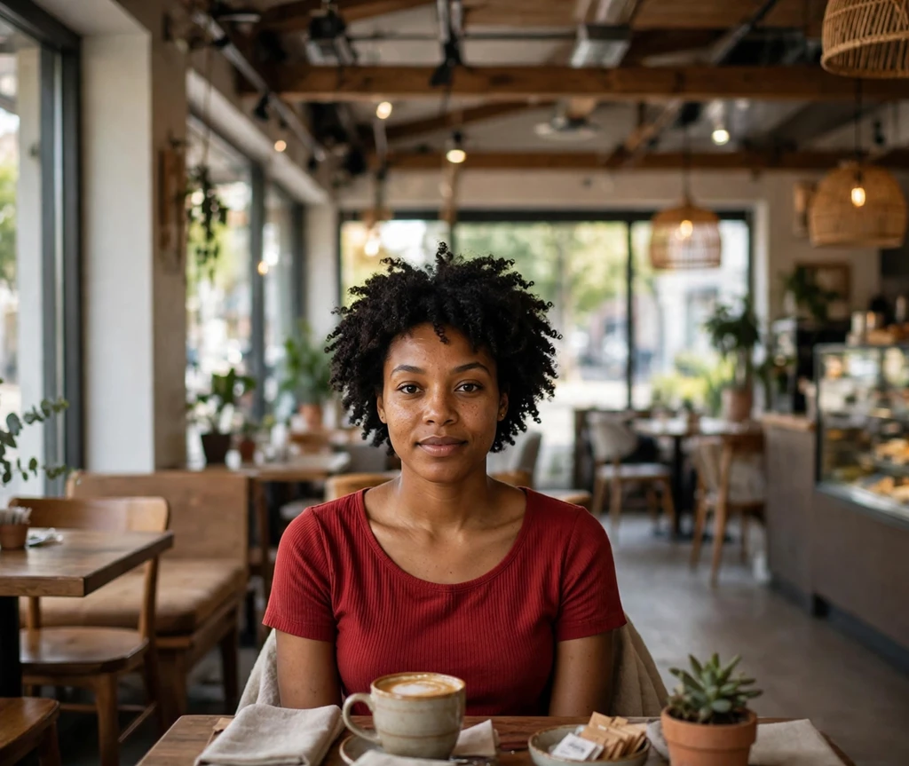 Black woman with a defined 4B short afro, springy z-pattern coils full of volume