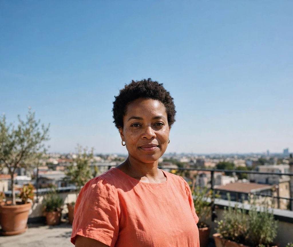 Black woman proudly wearing a compact shrinkage-embraced short afro