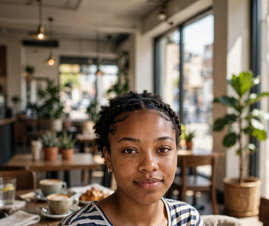 Black woman with a flat-twist crown leading into a short natural afro