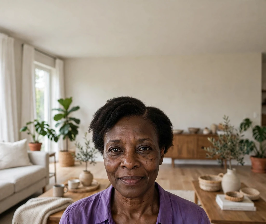 Black woman with a short afro styled with a deep side part