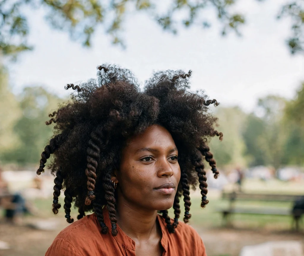 Black woman with a short afro featuring defined two-strand twisted tips