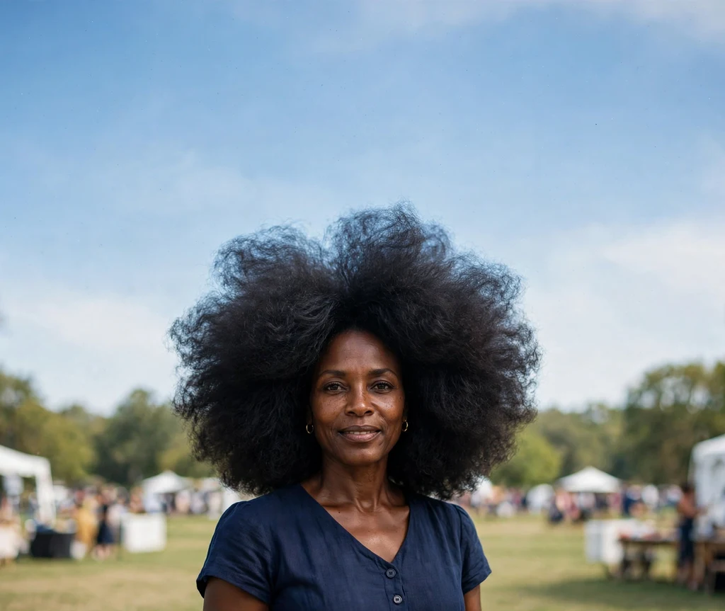 Black woman with a huge picked-out voluminous short afro