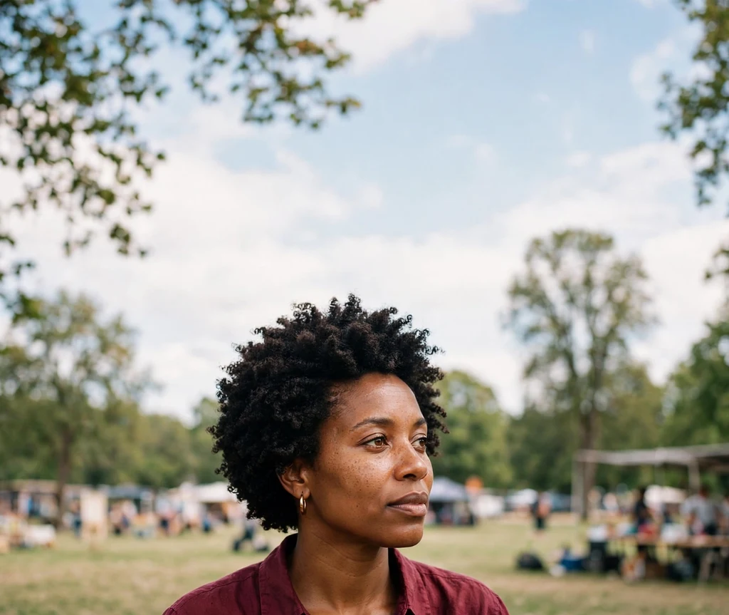 Black woman with a well-defined short afro styled using the LOC moisture method