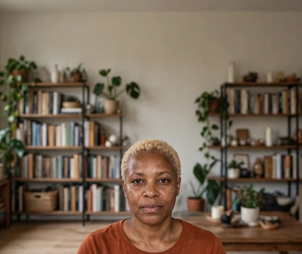 Black woman with a blonde-tinted teeny weeny afro
