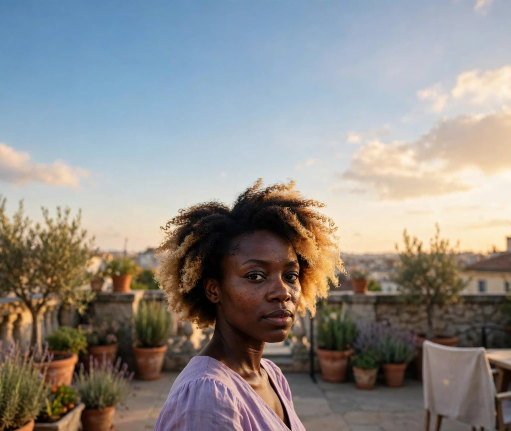 Black woman with a short afro with golden ombre colored tips