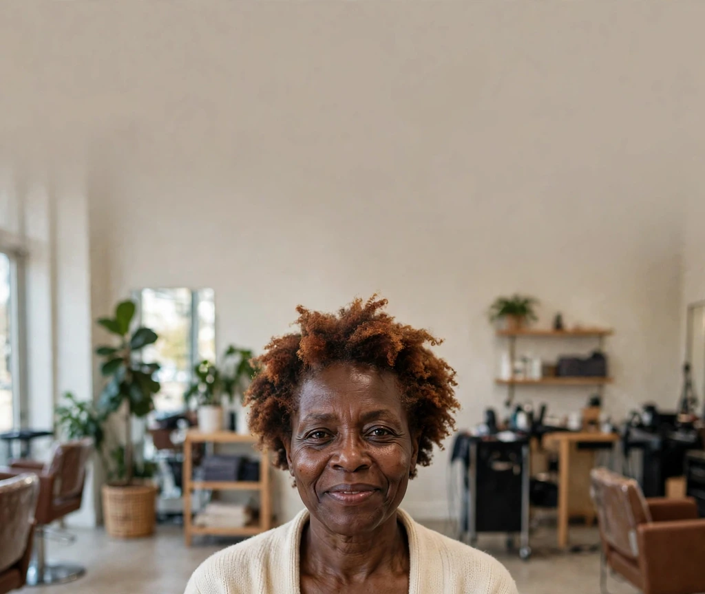 Black woman with a copper-tinted short natural afro