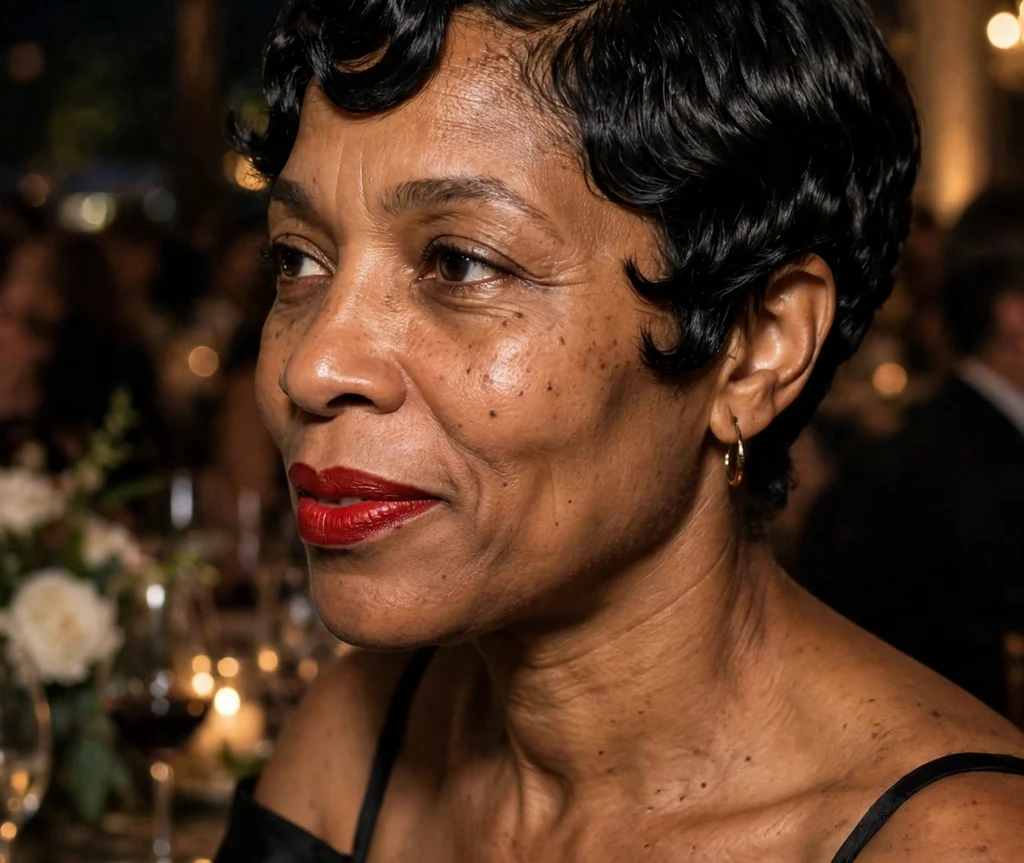 Black woman with a pixie styled in classic finger waves