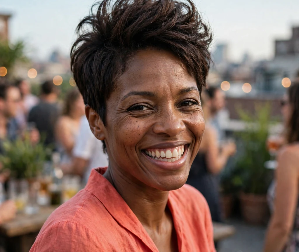 Black woman with a voluminous crown pixie