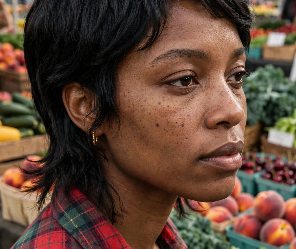 Black woman with a pixie mullet with soft edges